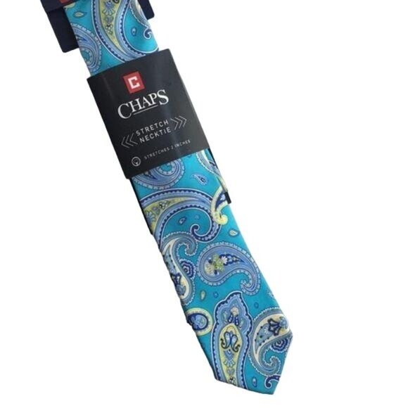 New Chaps Aqua Smith Paisley Stretch Tie - Picture 1 of 4